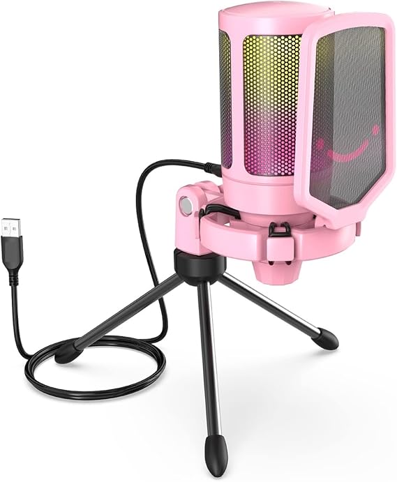 マイク USB ゲーム用 PCマイク ストリーミングポッドキャスト用 AmpliGame RGBコンピューターコンデンサー デスクトップマイク スタジオ/ビデオ用 アンカー、ダビングスタジオ、レコーディングに最適