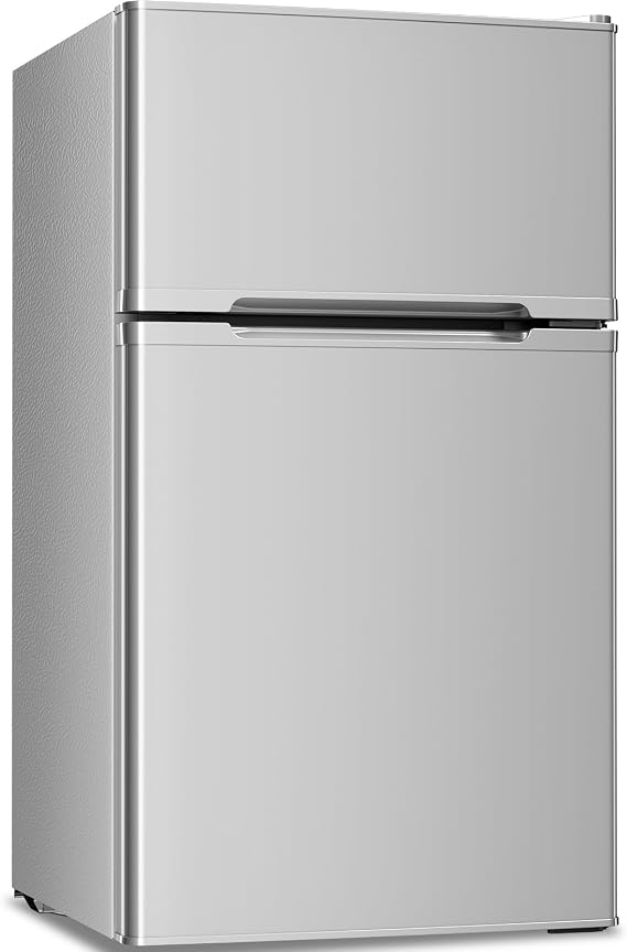 Antarctic Star 3.2 Cu.Ft Mini Compact Refrigerator,Double 2-Door with Adjustable Removable Shelves,Separate Freezer for Dorm/Office/Living roo/Kitchen,BLACK