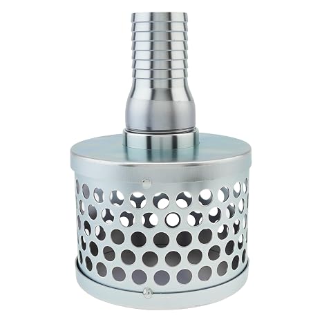 1.5 Inch NPT Thread Round Hole Suction Strainer Filter for Pumps with Hose Connector, Carbon Plated Steel Basket Water Suction Filter (1.5 Inch)