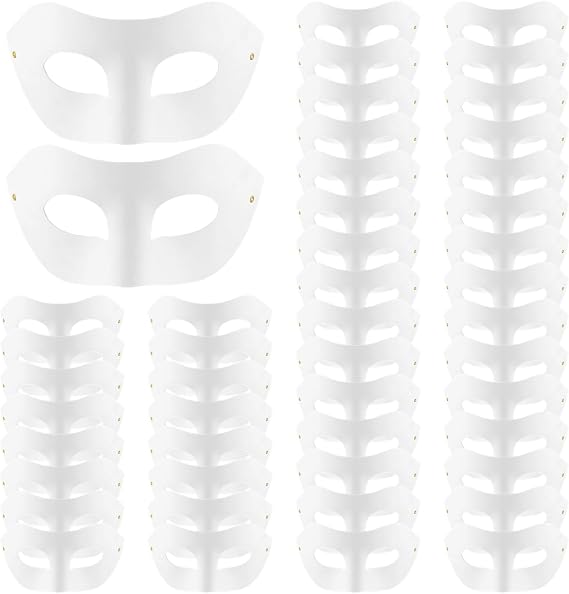 BATTIPAW 48 PCS DIY Paper Masks, White Masquerade Half Face for Adults and Youth, Unpainted for Art Festivals, Halloween, Parties, Carnivals, Mardi Gras