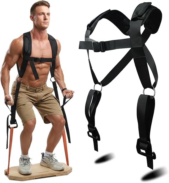 J Bryant Adjustable Squat Harness Vest with Padded Shoulder Support, QuickRelease Buckle & EHook for FullBody Strength Training, Resistance Bands & Board Not Included