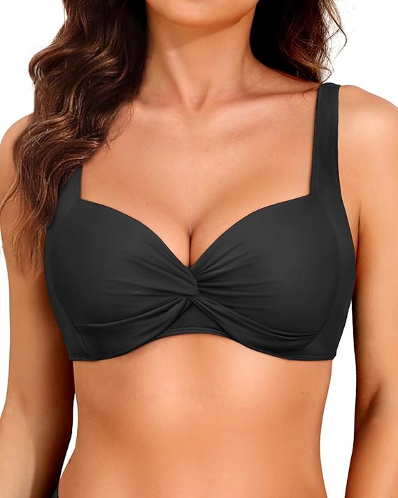 Womens Underwire Bikini Top Push Up Swimsuit Tops Padded Bra | Unremovable Cups, Adjustable Straps, Twist Front Design,Full Lining