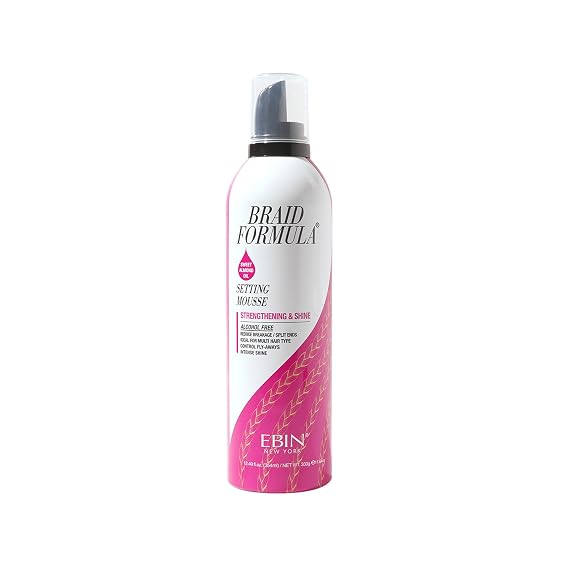 EBIN NEW YORK Braid Formula Setting Mousse (12.49 oz, Sweet Almond Oil) | Strengthening Braid Foam, Braids, Twists & Locs, Moisturizing, Anti-Frizz, No Flaking Formula