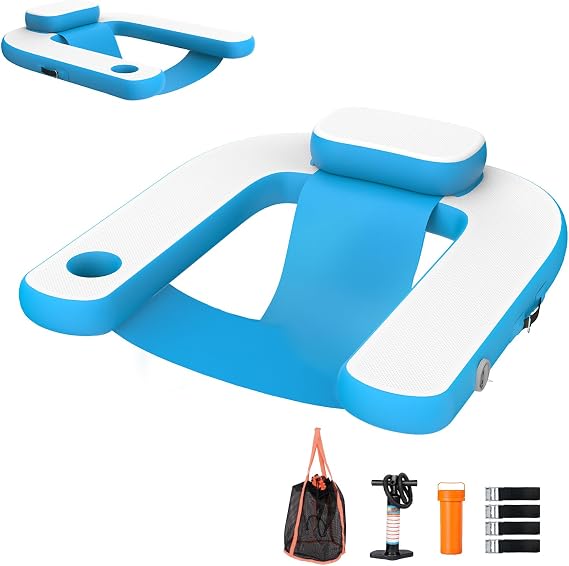 Pool Floats Adults,300Lbs,Cup Holder&Headrest,Floating Pool Chair for Lake | Spacious Deep Seat, Built-in Cup Holder, Pool/Lake Floats in Surfboard PVC,Universal Headrest, 9Lbs Folded&Portable