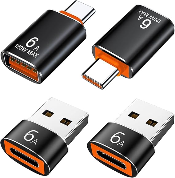 USB to USB C Adapter 4 Pack, USB A 3.0 Female to USB C Male Adapter x2 | Type C Female to USB Male Adapter x2, Compatible with MacBook, iPhone 17/16/15, iPad, Samsung Galaxy, Tablets, Laptops