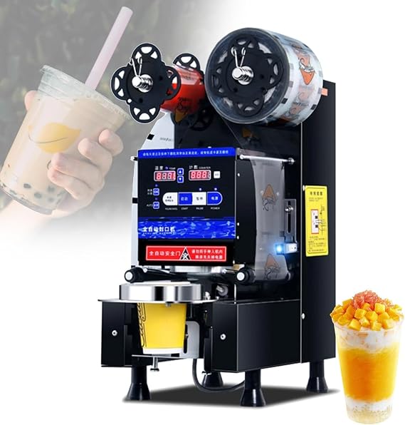 Bubble Tea Cup Sealer Machine, Fully Automatic Cup Sealing Machine, Electric Machine 540-760 Cups/H for 200 mm Tall & 90/95 mm Cup with Digital Control Lcd Panel for Bubble Milk Tea Coffee,Black