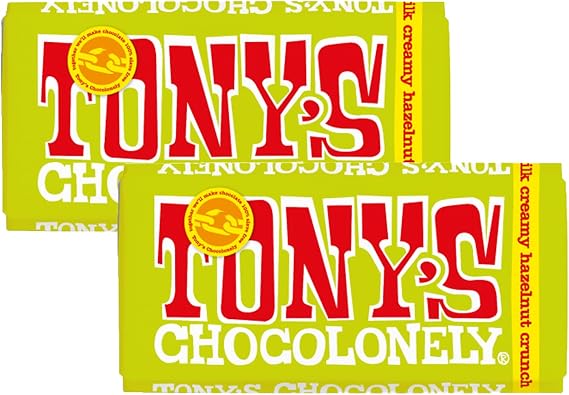 Tony's Chocolonely Fair Trade Milk Chocolate Creamy Hazelnut Crunch, 180g - 2 Pack