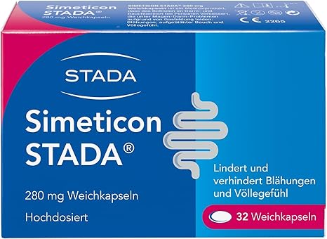 Simeticon STADA 280 mg Medical Device for Relieving Gas-Relieved Discomfort such as Abdominal Cramps Bloating and Bloating - 1 x 32 Soft Capsules
