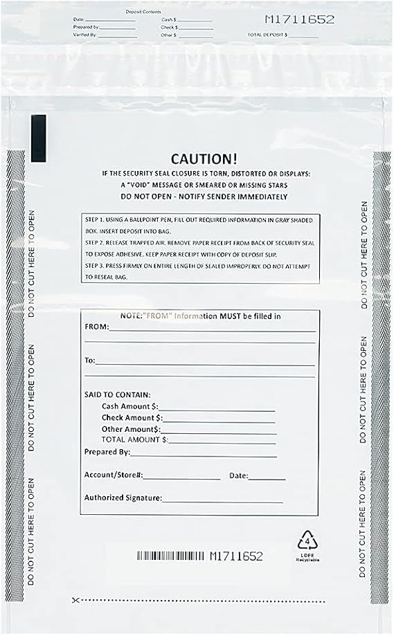 Benail Deposit Bags Security Pocket Bank 9 x 12 Inch (White, 100 Pack)