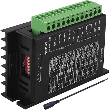 Stepper Motor Driver TB6600 Nema 17/23/34 4A 9-42VDC 32 Segments Motor Improved, with DC Female Wire 5.5×2.1mm, for 42/57/86 Type 2/4 Phase Stepper Motor, for 3D Printer/CNC