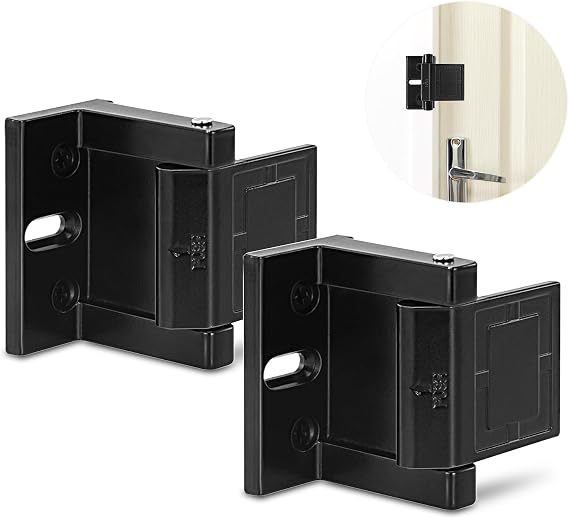 High-Security Reinforced Door Lock Aluminum Privacy Latch for Home and Hotel, Easy Installation with Stainless Steel Screws, Interior Night Lock for Added Protection (Black-2 Pack)