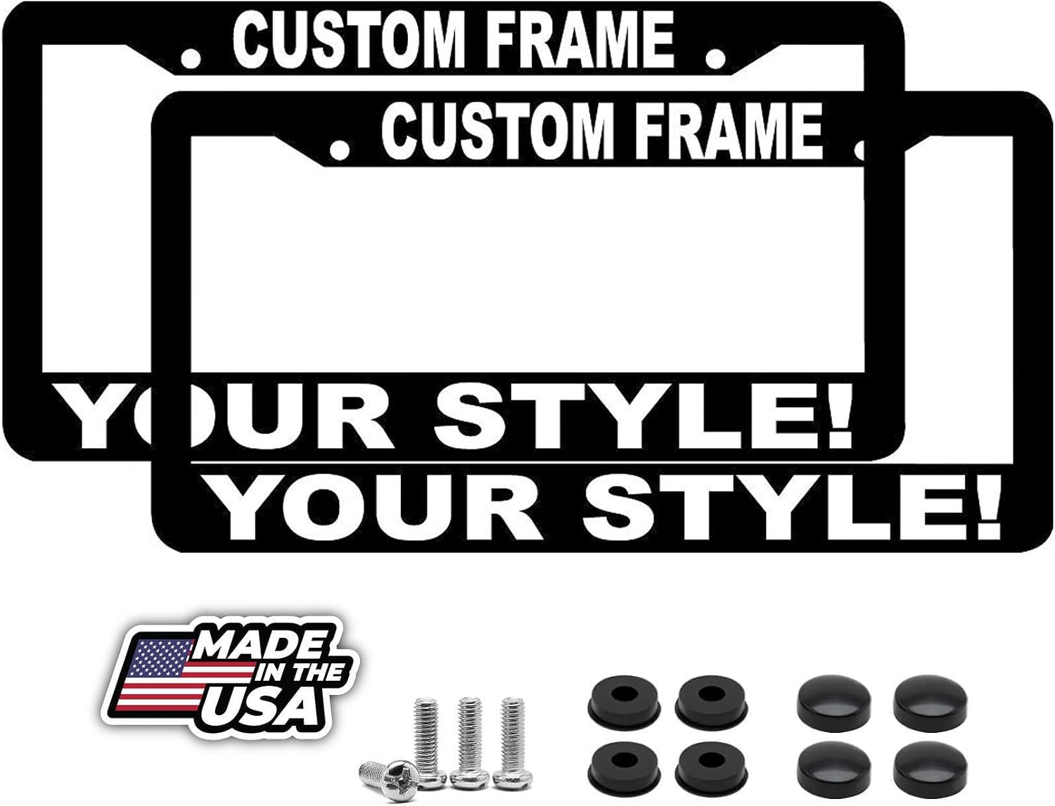 2 X Custom Personalized Black License Plate Frame with Your Own Text Including Mounting Hardware