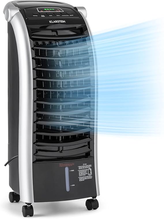 Klarstein Maxfresh 3-in-1 Mobile Air Conditioner: Air Cooler, Fan and Humidifier, 55 Watt, 444 m3/h, 4 Speeds, Oscillation, 51 dB Timer, Up to 15 Hours, Water Tank 6 Litres, Black
