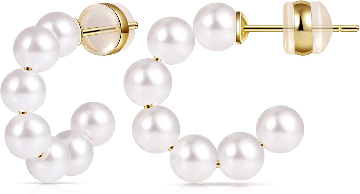 Gacimy Pearl Hoop Earrings for Women with 925 Sterling Silver Post