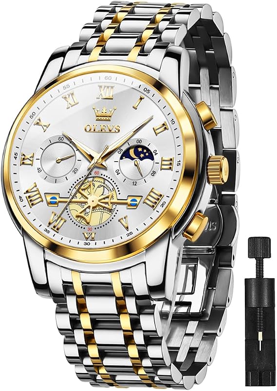 OLEVS Men Watch Chronograph Stainless Steel Quartz Business Dress Luminous Waterproof Multi-Function Men Wrist Watch
