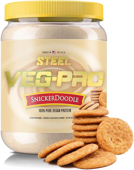 Steel Supplements Veg-PRO Vegan Protein Powder, Snickerdoodle, 1.65lbs | Plant-based, dairy free, gluten free formula with 20g protein, BCAA essential amino acids, pea isolate, low-carb, 25 Servings