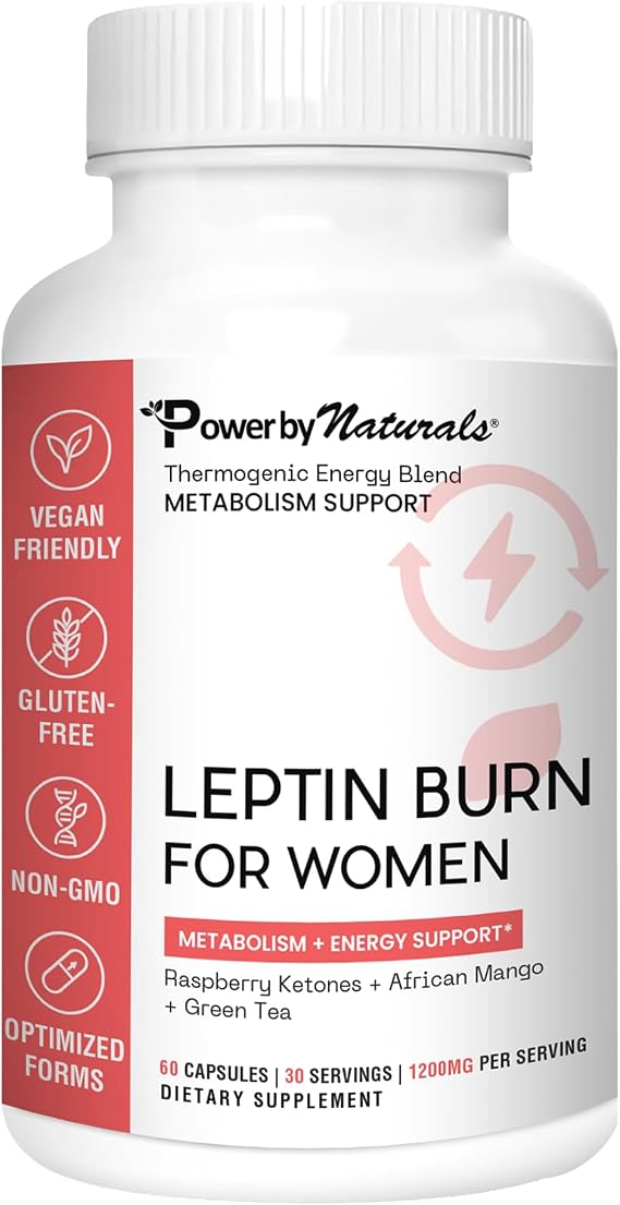 Power By Naturals LeptinBurn for Women Weight Management Support with Green Coffee Bean, Garcinia & Green Tea Extract Gluten-Free, Non-GMO, Vegan 60 Capsules (1-Month Supply)