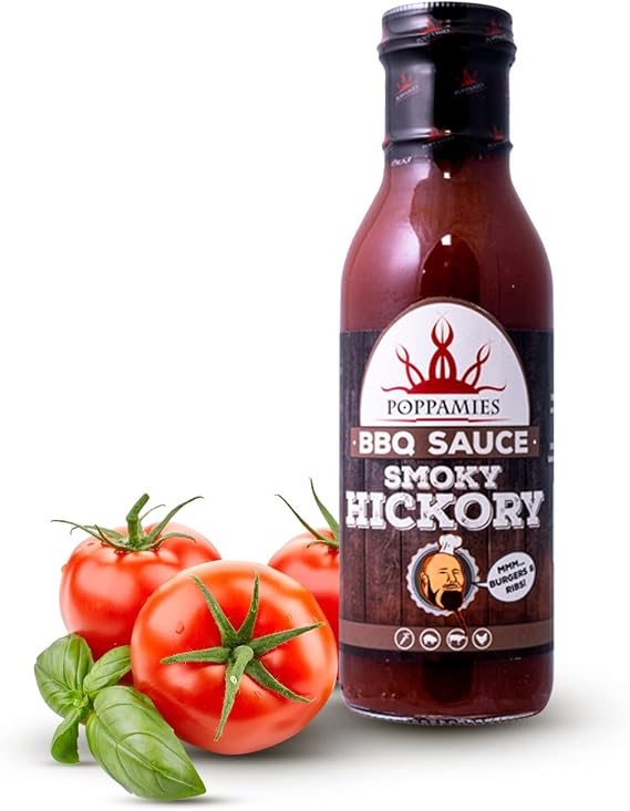 Poppamies BBQ Smoky Hickory - American Style Smoky Barbecue Sauce Without additives, Great for Burger and Ribs- Spiciness: 0/10-410g