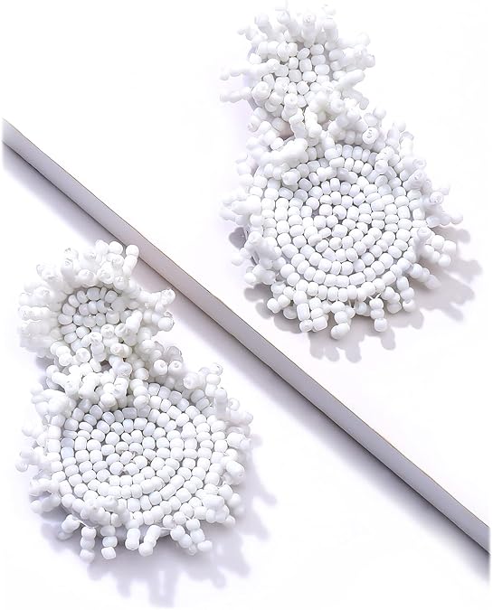 Boho Beaded Drop Earrings for Women Cute Statement Bead Dangle Earrings Handmade Lightweight Fun Round Beach Dangling Earrings Jewelry