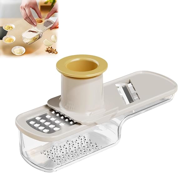 Multifunctional Garlic Grinder, 3 in 1 Mini Garlic Slicer and Shredder