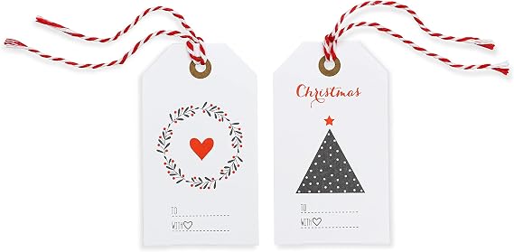 Christmas Red White and Blue Gift Wrap Tags with String