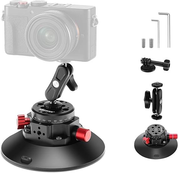 NEEWER 6" Suction Cup Camera Mount with Ball Head Magic Arm, 2 Pack Metal Car Mount for Camera/Action Camera/Phone, Air Pump Vacuum on Car or Window Glass with 1/4" 3/8" ARRI Mounting Holes, CA013 | Metal Car Mount for Camera/Action Camera/Phone, Air Pump Vacuum, On Car or Window Glass, 1/4" 3/8" Mounting Holes for ARRI