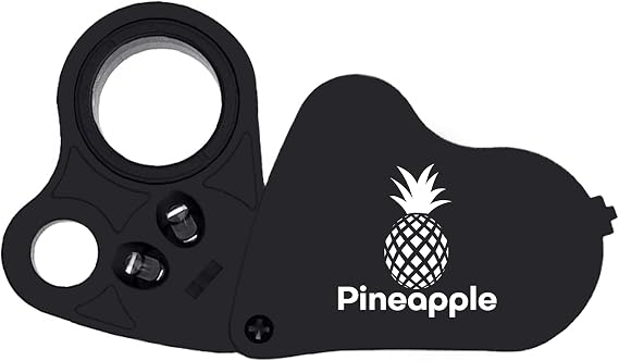 Pineapple 30X 60X Jewelers Loupe Magnifier with Light, Lighted Magnifying Glass Jewelry Loop, Pocket Magnifier for Coins, Jewelry, Plants, Currency, Diamonds, Stamps (Black)