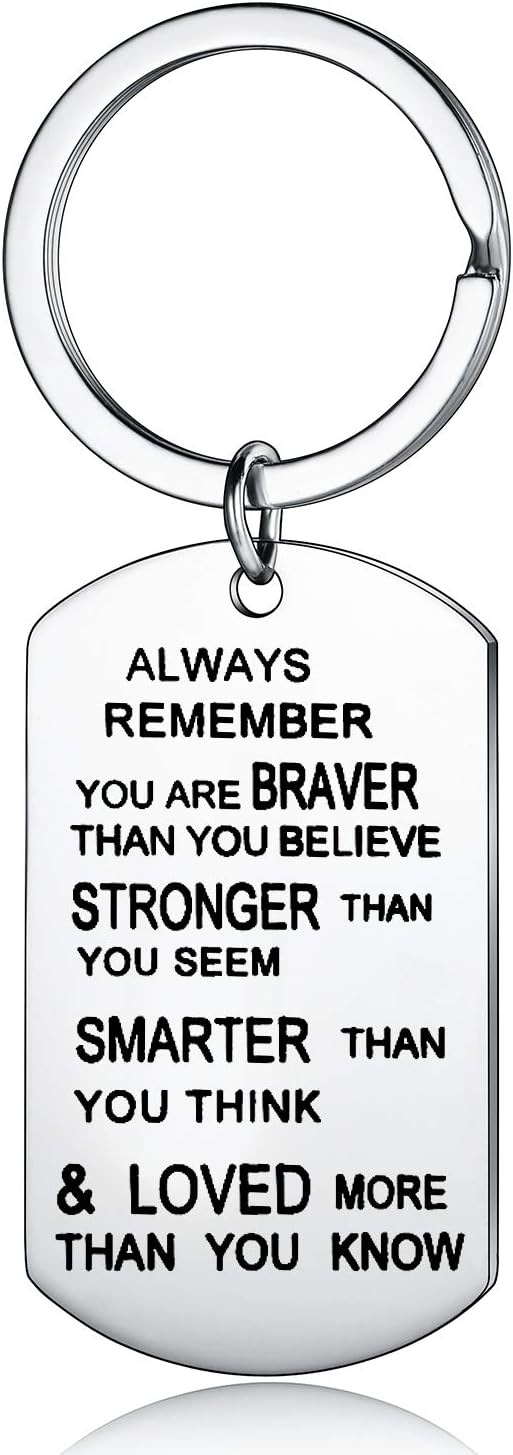 Always Remember You Are Braver Than You Believe Jewelry Keychain Keyring Inspirational Gifts Stainless Steel
