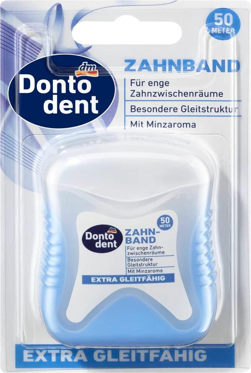Dontodent Extra Glide Tooth Tape for Pain Sensitivity and Gum Problems, Fluoride-Free. 50 m Pack of 1