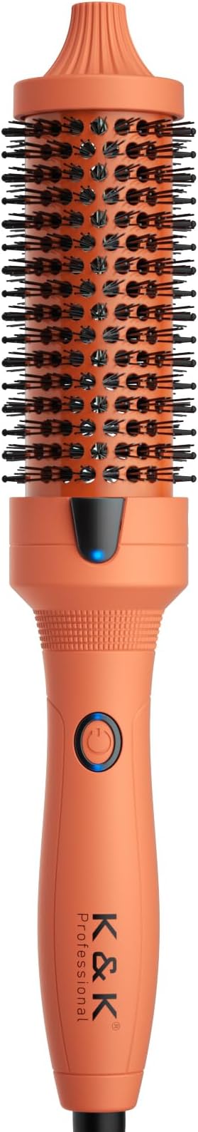 K&K Thermal Brush, 1 1/2 inch Heated Round Brush with Detachable Head, Velvet Pouch and Dual Voltage for Travel, Easy to Create Blowout Look, Cosmic Orange