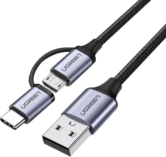 Ugreen 2 in 1 Braided Type-C Micro USB Charging and Data Cable 1 Meter