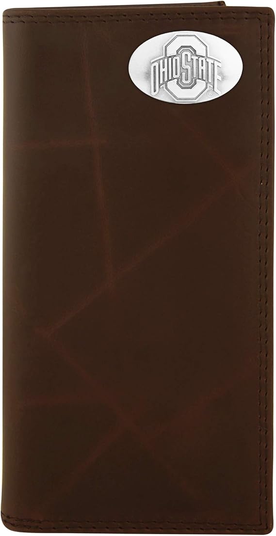 NCAA Ohio State Buckeyes Brown Wrinkle Leather Roper Concho Wallet, One Size