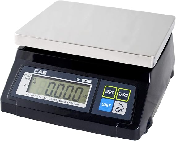 CAS SW-RS (10LB) SW-1RS Series POS Interface Portion Control Scale, 10 Lbs Capacity, Stainless Steel Platter, Soft Touch Tactile Keyboard, Lb/g/kg/oz Switchable, Easy to Read 1 Inch LCD Display