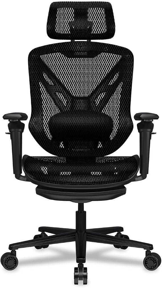 COUGAR Speeder Ergonomic Mesh Chair, Chenille Yarns mesh Fabric, 3D armrest, Adjustable Headrest/Backrest Height/Lumbar Support/Sliding seat, Retractable footrest, Wire Control Mechanism