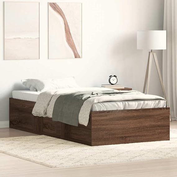 Modern Double Bed Frame with Extra Storage, King Size Bed Frame with 6 Side Compartments, Engineered Wood Bed Base for Home, Easy Assembly(Brown oak,90 x 190 cm)