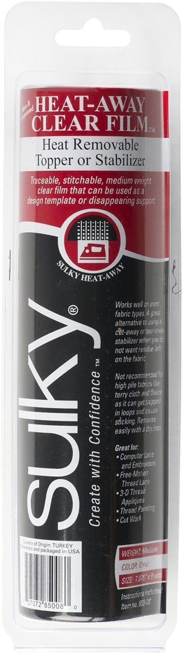 Sulky Of America 850-08 Heat Away Film Brush Off Stabilizer, 7-7/8" by 9 yd, Clear