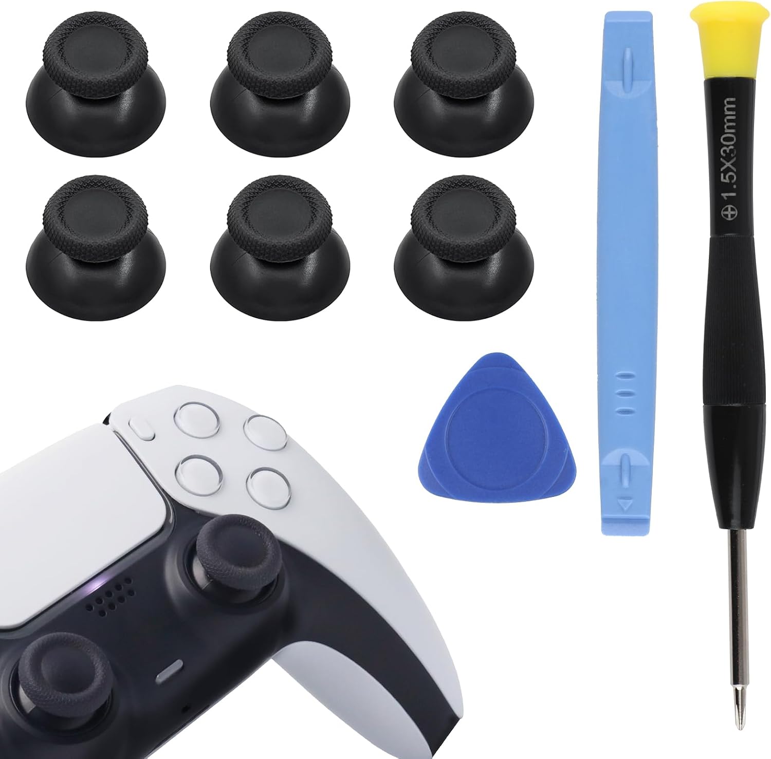 Joystick Replacement Compatible with PS5 Controller, OIHCAZ Thumbsticks Repair Kit with Analog Thumb Grips Caps, Screwdriver, Triangle Paddle and Pry Tool