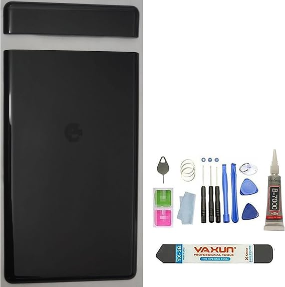 Pixel 6 Pro Back Glass Replacement for Google Pixel 6 Pro 5G Back Cover Glass Housing Door with Pre-Installed Tape + Tools (Black)