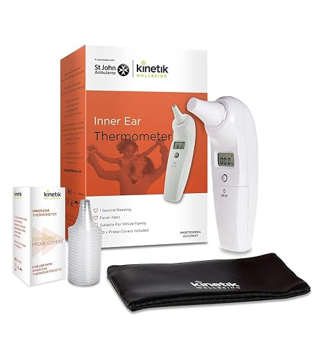 Kinetik Wellbeing Inner Ear Thermometer, Body Temperature, Fever Alert | For Adults, Kids & Baby from Birth, Quick & Accurate, Portable Travel Pouch