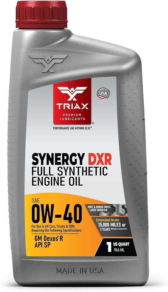 TRIAX Synergy DXR 0W-40 Full Synthetic Engine Oil Compatible with ALL GM Dexos R Applications | API SP | Friction Modified and Optimized (1 Quart)