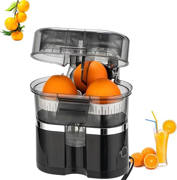 100W Electric Juicer Machine, 400ml Twin Citrus Juice Squeezer, Built in Fruit Cutter, Lifting and Rotating Juice Extractor, Detachable Orange Juice Maker for Citrus, Lemon, Grapefruit