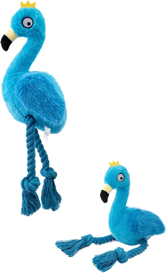 Flamingo Knot Squeaky Dog Toys with Crinkle Paper for Puppy - Blue