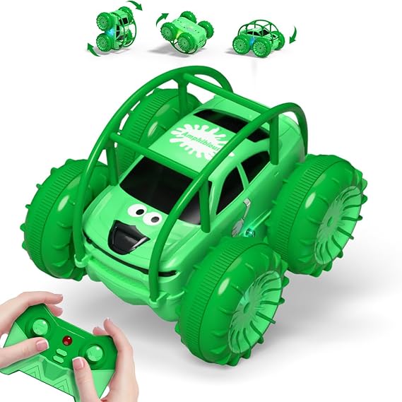 Direct Charging Remote Control Cars with USB Type-C Cable, Amphibious Fast Charging Stunt Car 360° Flip,LED Lights,15 km/h 4WD for Kids Ages 3-12,