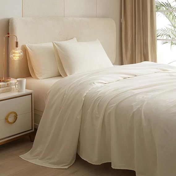 HighBuy Cream White Queen Sheets Set 4 Piece Cooling Bedding Sheets Set - Breathable Bedding Sheets & Pillowcases Set - Easy Fit Deep Pockets 16 Inch,Queen Size Bed Sheets Cream