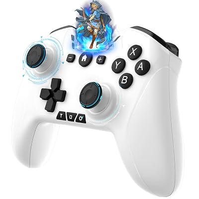 GAMEASY Wireless Switch Controller for Nintendo SwitchOLED,Hall Effect Controller with TurboMacro ButtonsWake Up9 colors RGB650 mAh BatteryVibrationMotion Control HD6500-White