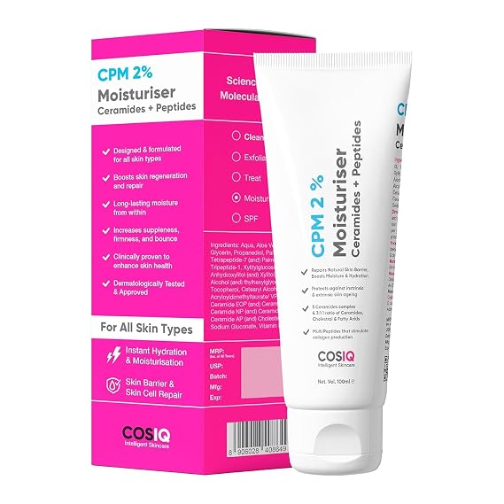 cos.lq CPM 2% Ceramides Moisturizer with Peptides for Intense Moisturizing and Skin Strengthening | Barrier Repair Cream | For Oily, Dry, Normal & Sensitive Skin | 100ml