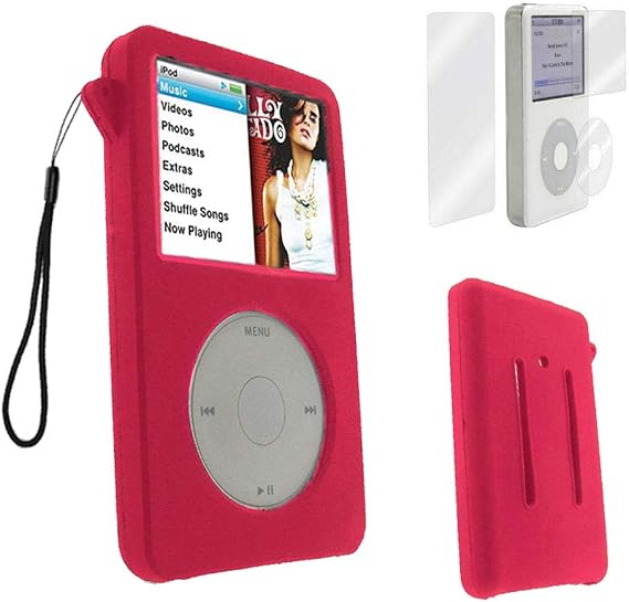 for iPod Classic Case, Silicone Skin Case Cover for Apple iPod Classic 6th 7th 80GB, 120GB Thin 160GB and iPod Video 5th 30gb + Screen Protector & Lanyard-10.5mm Thickness Thin Version(Red)