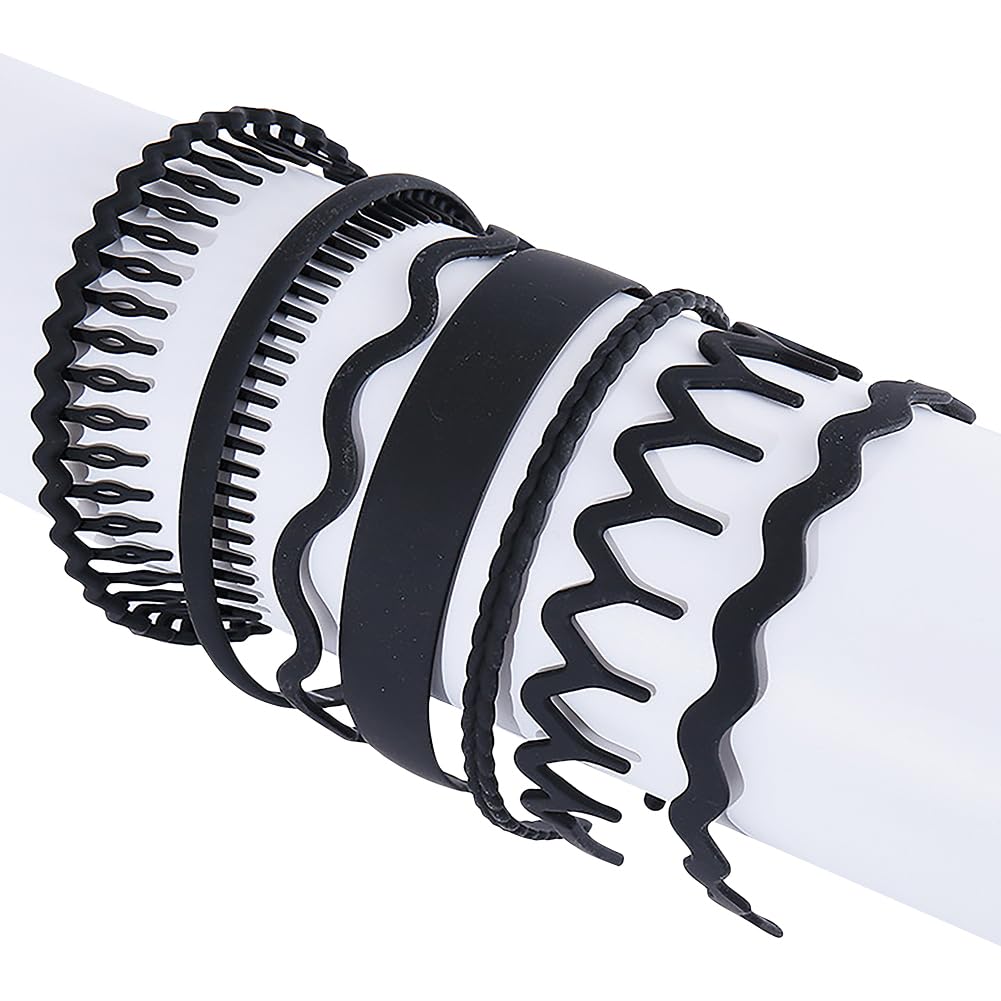 7 Pcs Black Teeth Comb Headbands Plastic Hair Bands with Teeth Non Slip Comb Head Bands Fashion Hair Hoops Wavy Teeth Hairband Face Wash Accessories for Women Girls