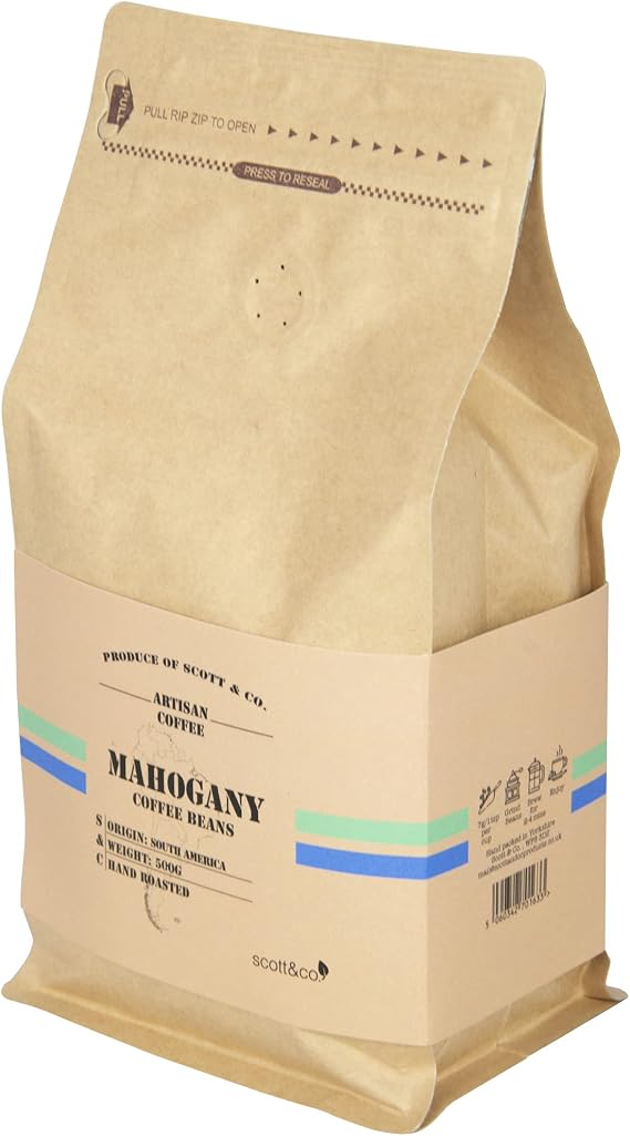 Scott&Co. Mahogany Fairtrade Coffee Beans. Slow, Rich Roast. 100% Fairtrade, Arabica Whole Coffee Beans. 500g