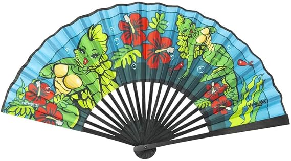 Pin-Up Creature Gothic Tiki Folding Fabric Hand Fan